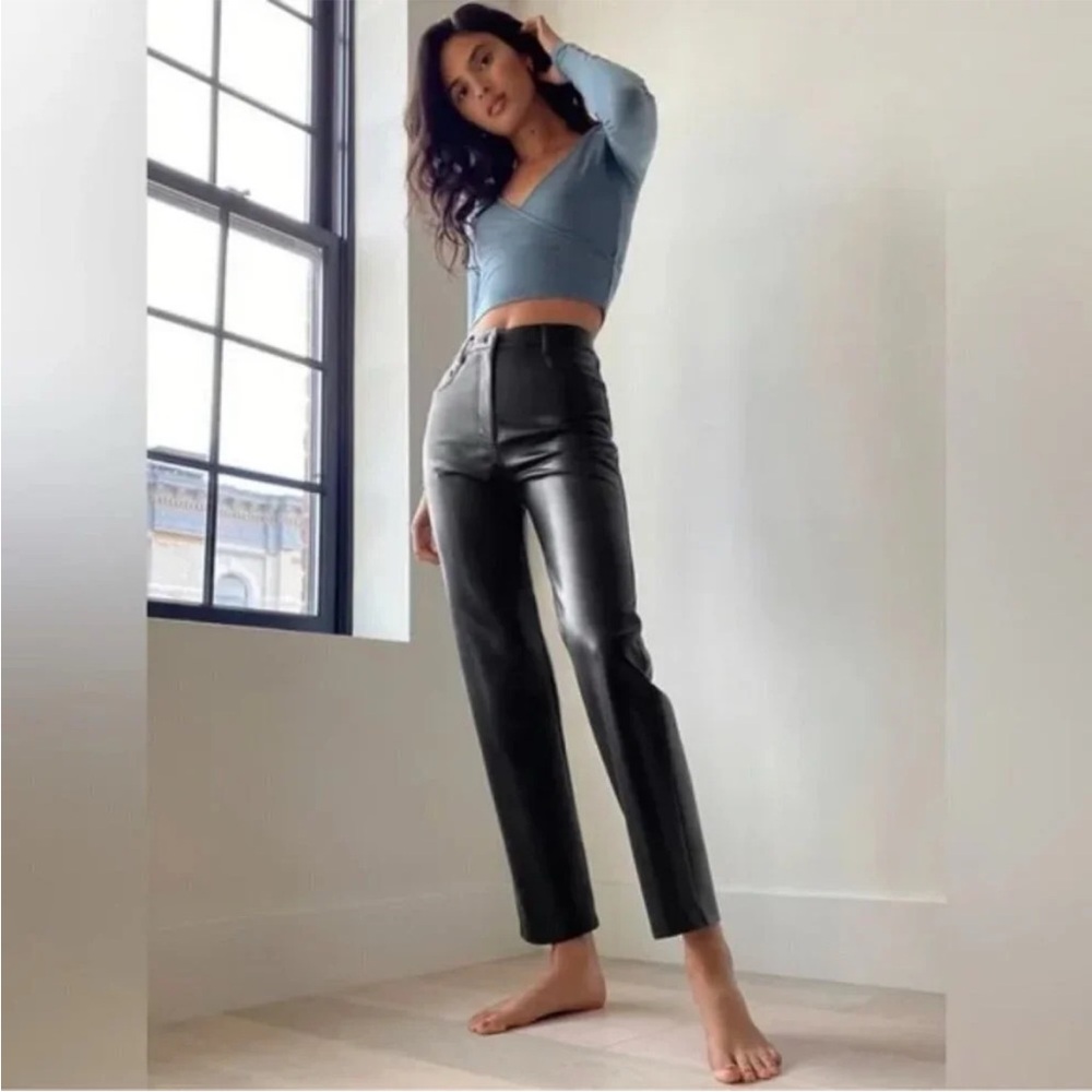 Aritzia Wilfred Melina Black Leather Pants